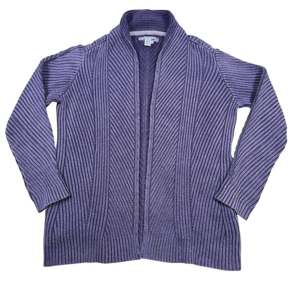 Carbon2Cobalt Cardigan Sweater Womens Medium Purple Ribbed Open Front Pockets